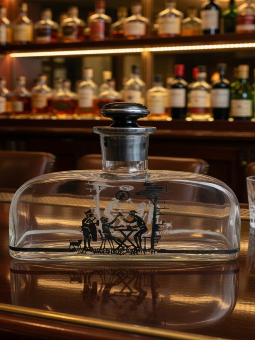 Antique English British Victorian vintage decanter tavern scene barware